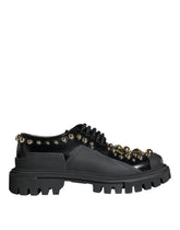 Dolce & Gabbana Black Leather Trekking Derby Embellished Shoes -   -  Dolce & Gabbana.